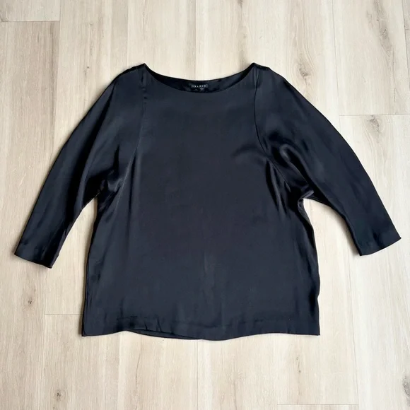 Theory Silk Blend Blouse Black Mathel Eternity size L - Picture 3 of 9